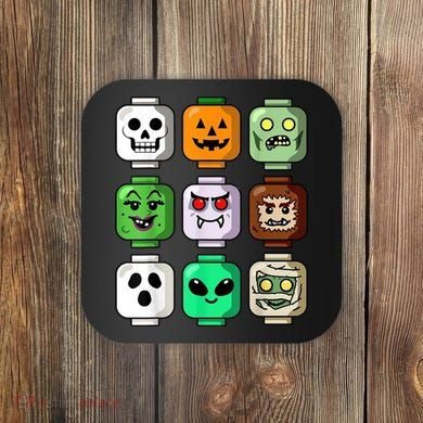 Halloween Building Brick Head Pumpkin Ghost Zombie Coaster