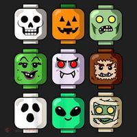Halloween Building Brick Head Pumpkin Ghost Zombie Hat thumb 2