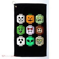 Halloween Building Brick Head Pumpkin Ghost Zombie Golf Towel thumb 0