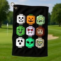 Halloween Building Brick Head Pumpkin Ghost Zombie Golf Towel thumb 1