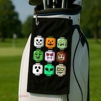 Halloween Building Brick Head Pumpkin Ghost Zombie Golf Towel thumb 2
