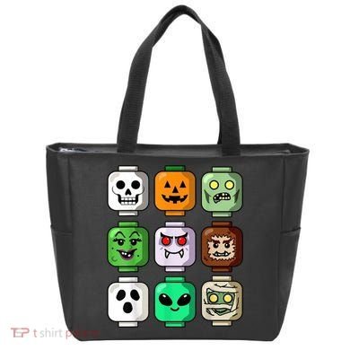 Halloween Building Brick Head Pumpkin Ghost Zombie Tote Bag