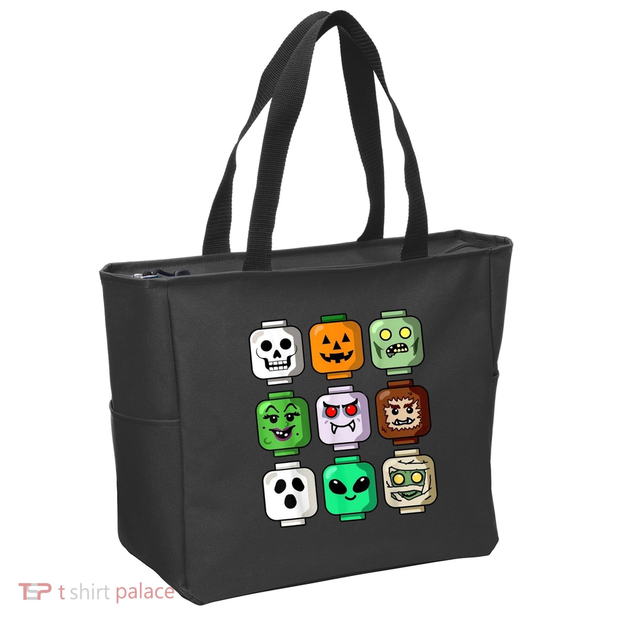 Halloween Building Brick Head Pumpkin Ghost Zombie Tote Bag