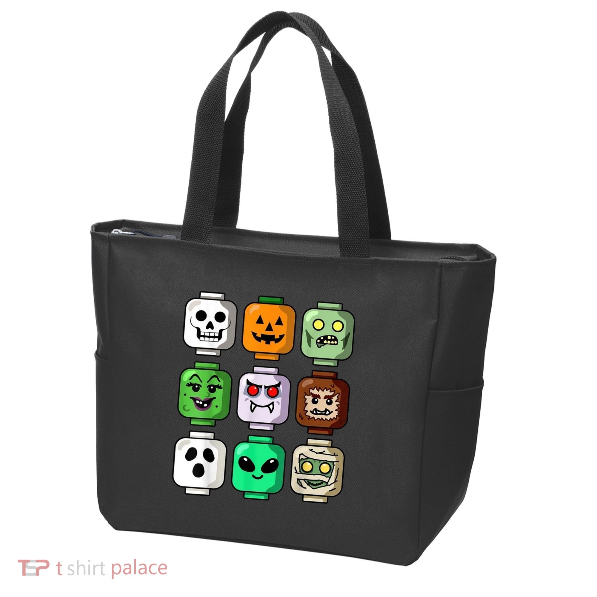 Halloween Building Brick Head Pumpkin Ghost Zombie Tote Bag