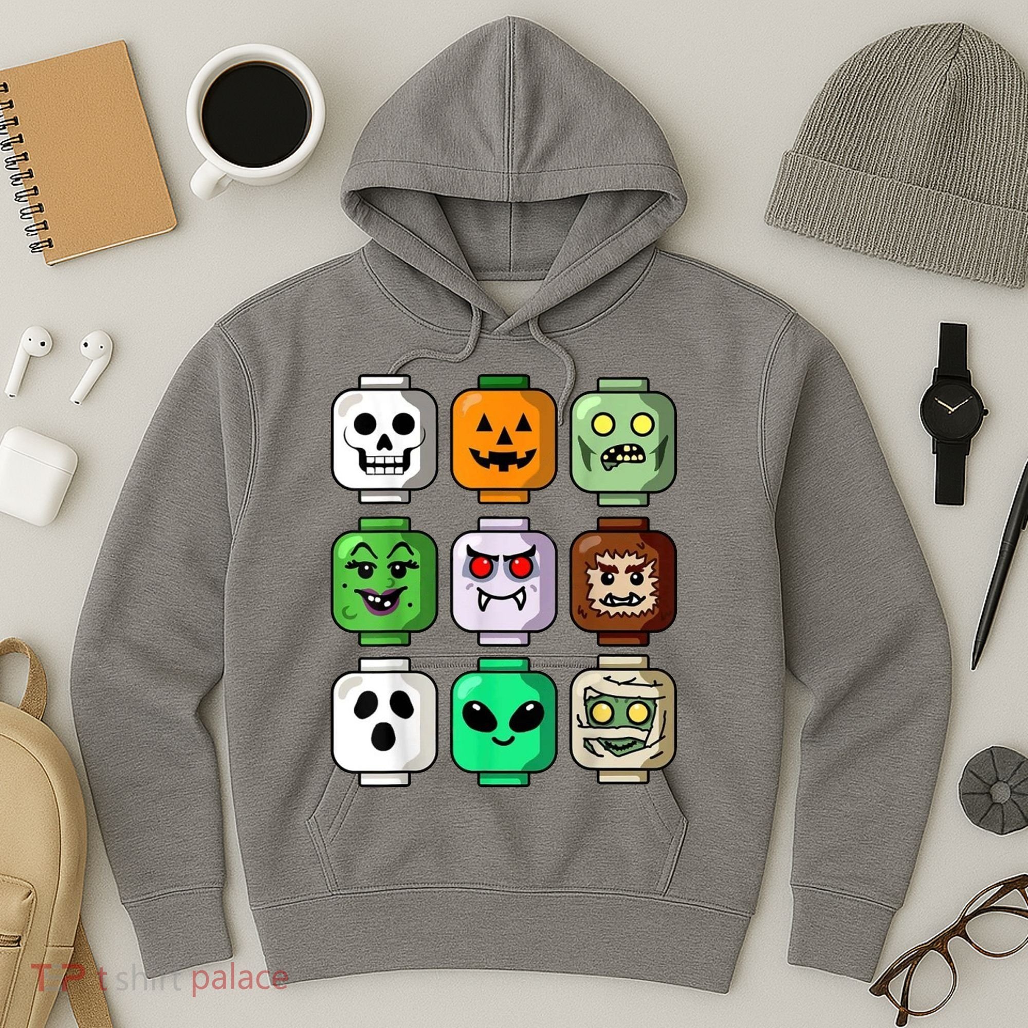 Halloween Building Brick Head Pumpkin Ghost Zombie Hoodie