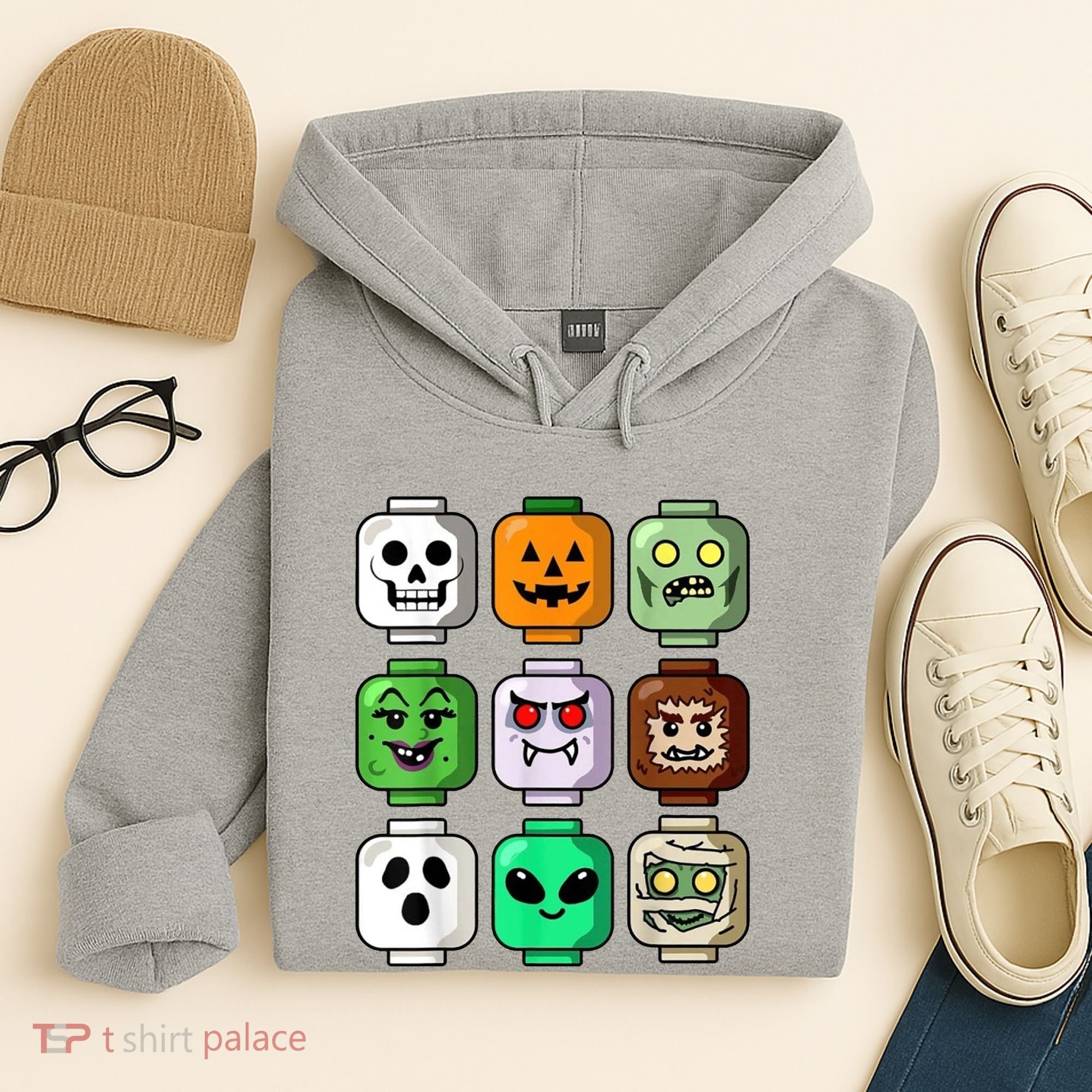 Halloween Building Brick Head Pumpkin Ghost Zombie Hoodie