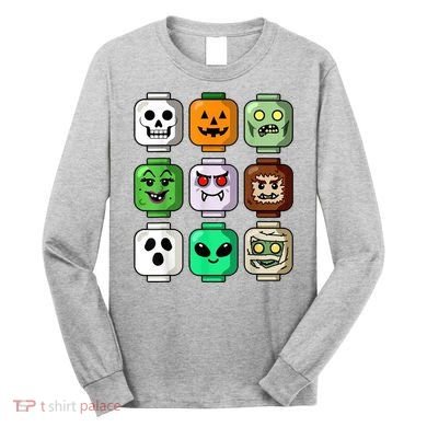 Halloween Building Brick Head Pumpkin Ghost Zombie Long Sleeve Shirt