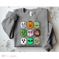 Halloween Building Brick Head Pumpkin Ghost Zombie Sweatshirt thumb 2