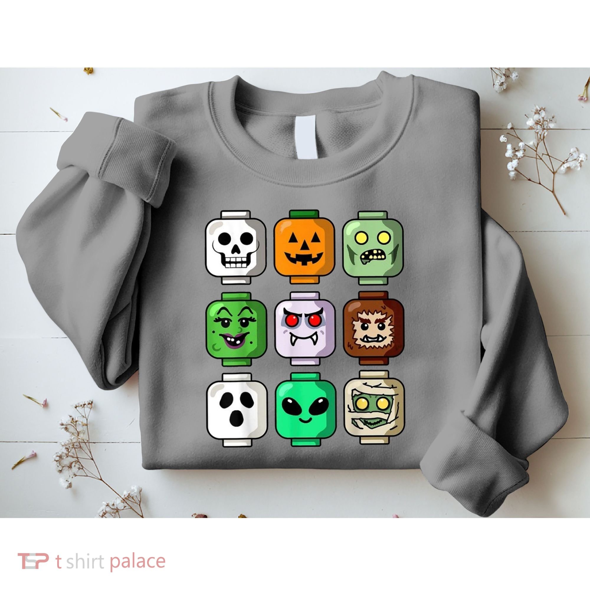 Halloween Building Brick Head Pumpkin Ghost Zombie Sweatshirt