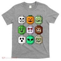 Halloween Building Brick Head Pumpkin Ghost Zombie T-Shirt thumb 0