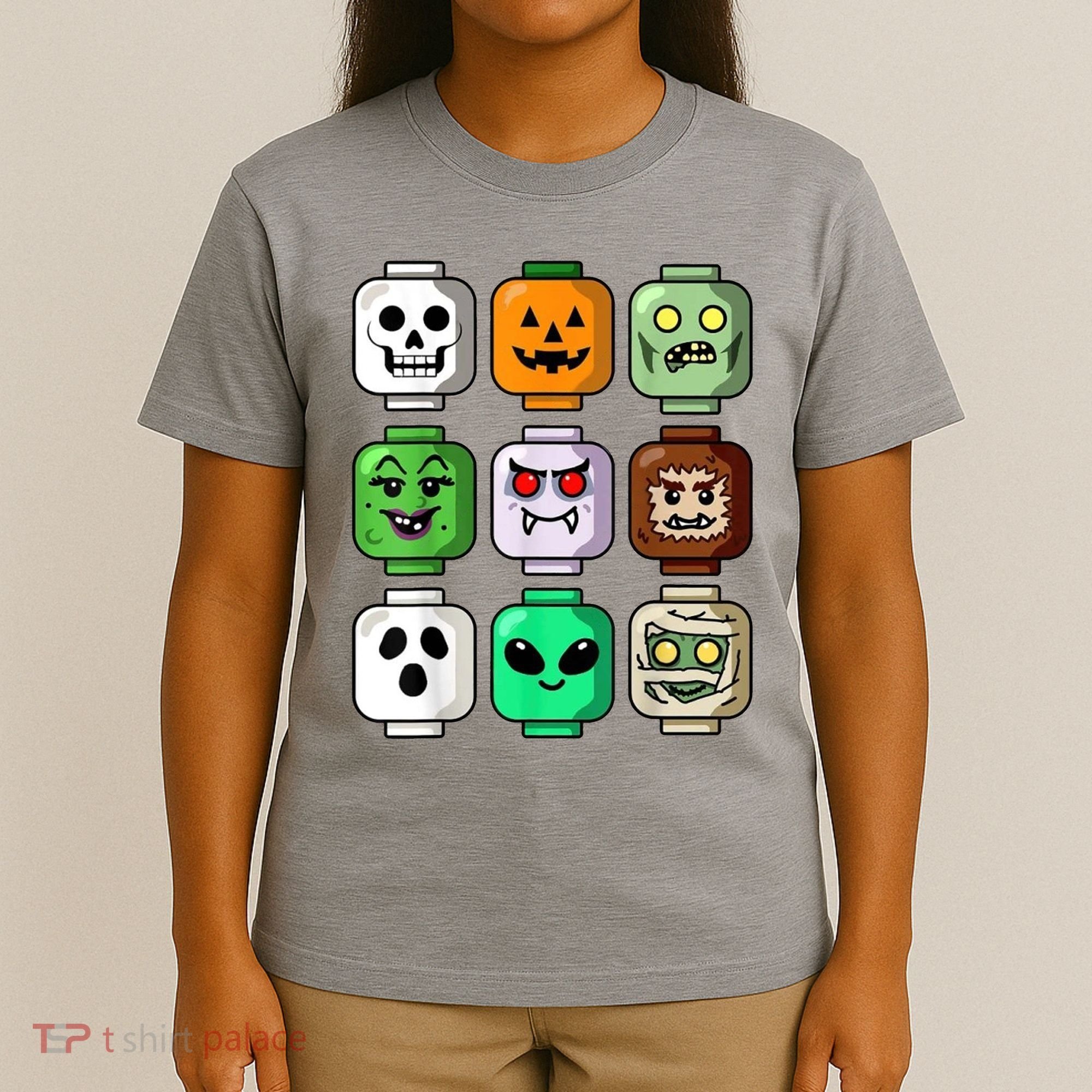 Halloween Building Brick Head Pumpkin Ghost Zombie T-Shirt