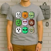 Halloween Building Brick Head Pumpkin Ghost Zombie T-Shirt thumb 6