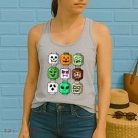 Halloween Building Brick Head Pumpkin Ghost Zombie Women's Tank Top thumb 2
