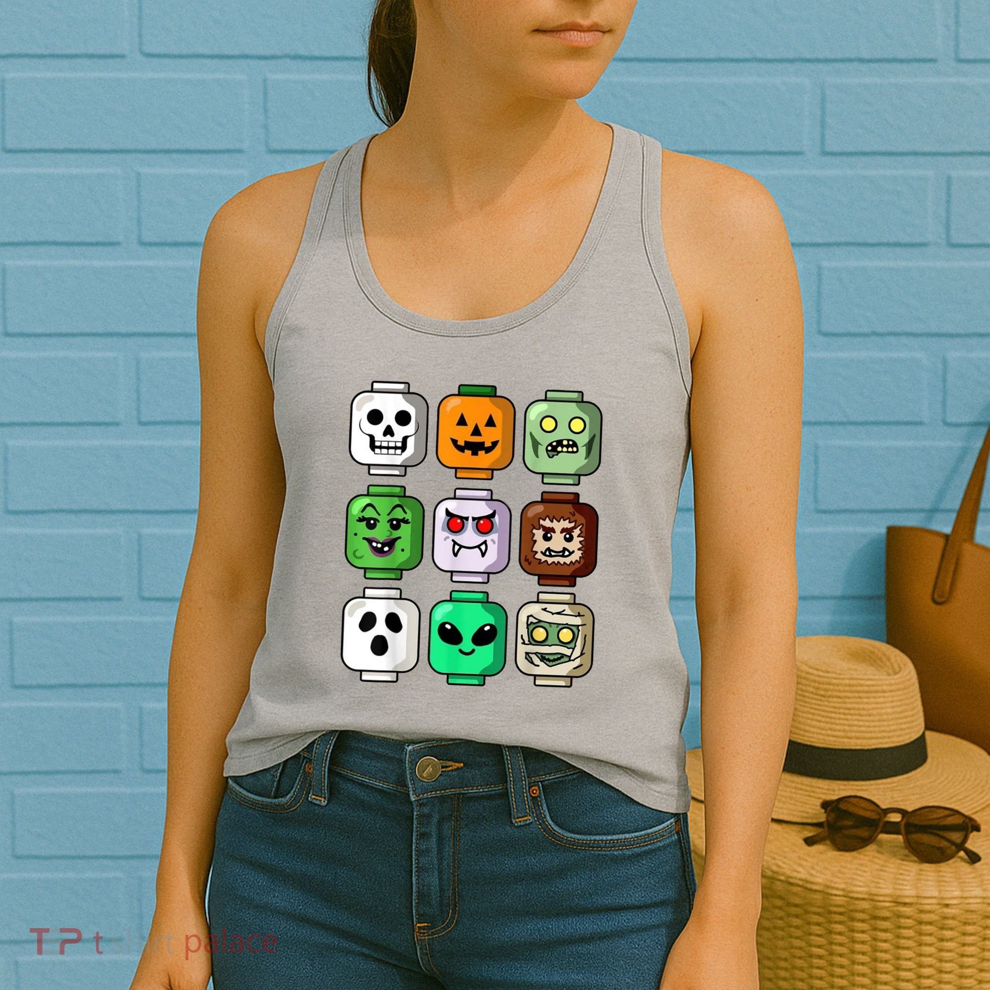 Halloween Building Brick Head Pumpkin Ghost Zombie Women's Tank Top