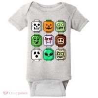 Halloween Building Brick Head Pumpkin Ghost Zombie Baby Bodysuit thumb 0