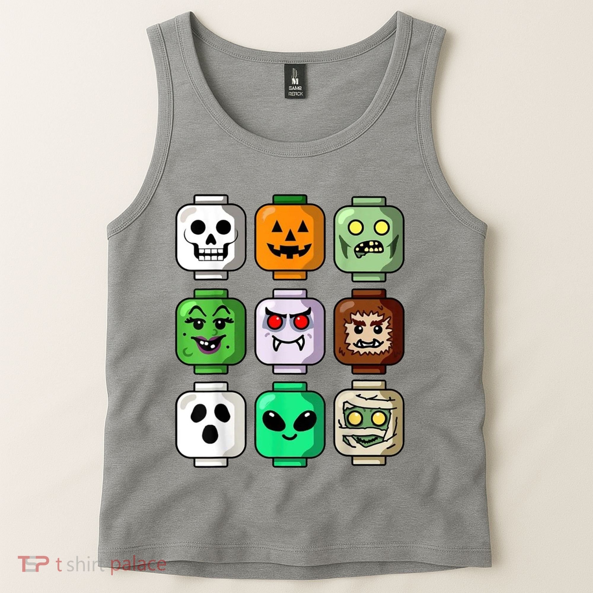 Halloween Building Brick Head Pumpkin Ghost Zombie Tank Top