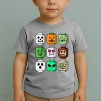 Halloween Building Brick Head Pumpkin Ghost Zombie Toddler T-Shirt thumb 2