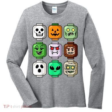 Halloween Building Brick Head Pumpkin Ghost Zombie Women's Long Sleeve Shirt