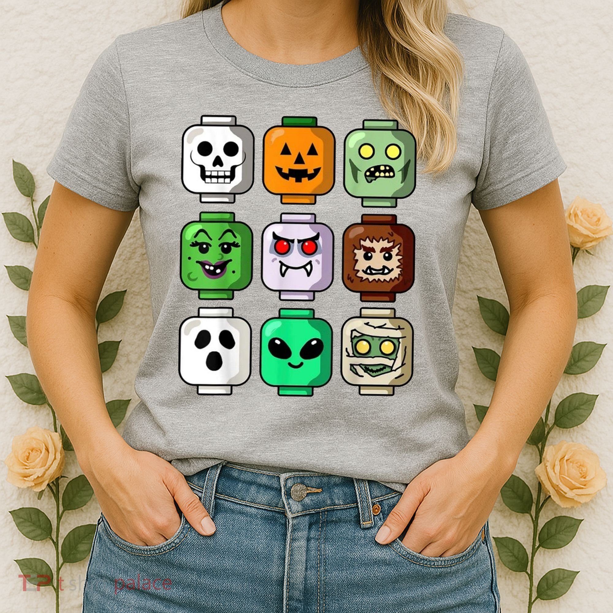 Halloween Building Brick Head Pumpkin Ghost Zombie Women's T-Shirt