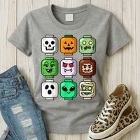 Halloween Building Brick Head Pumpkin Ghost Zombie Women's T-Shirt thumb 3