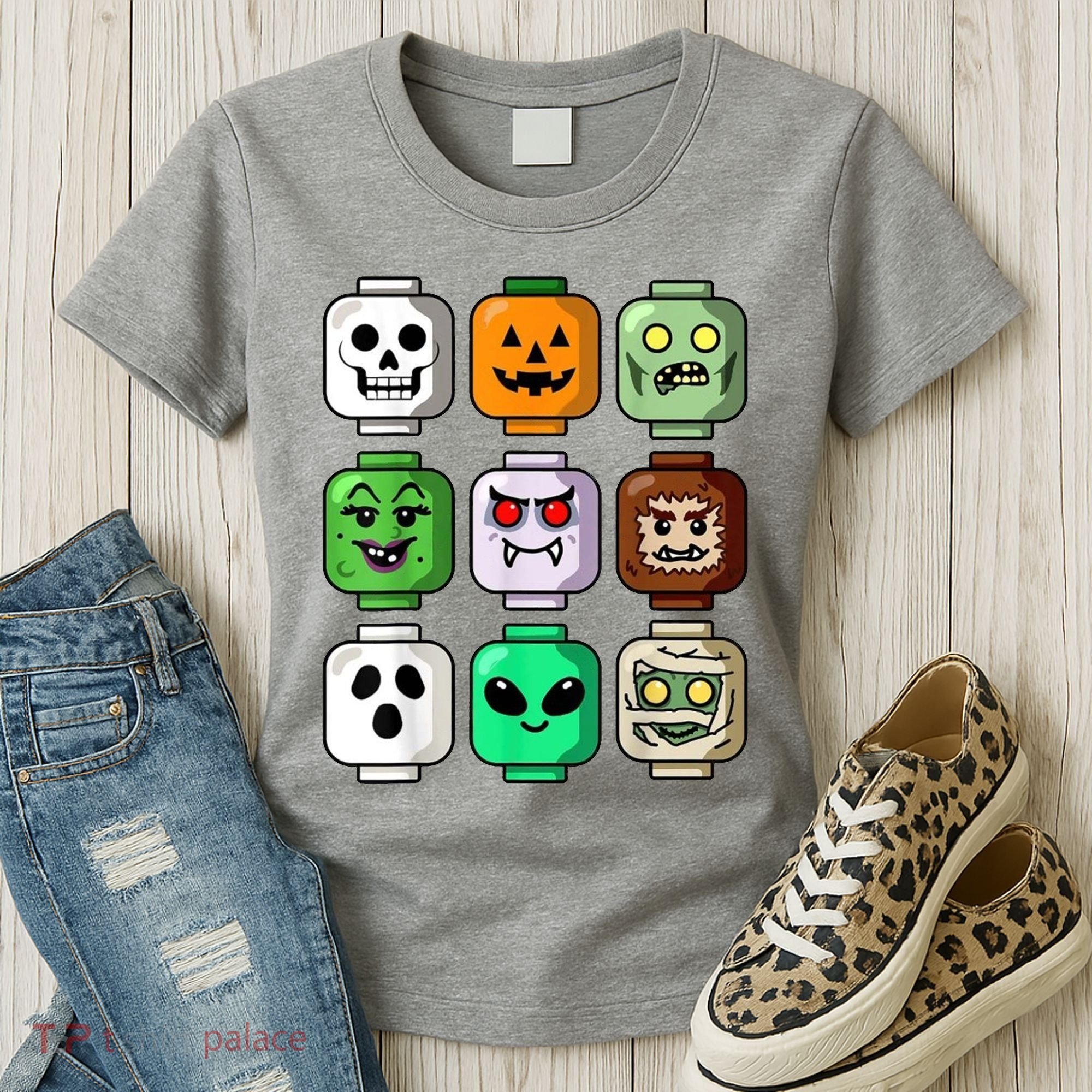 Halloween Building Brick Head Pumpkin Ghost Zombie Women's T-Shirt
