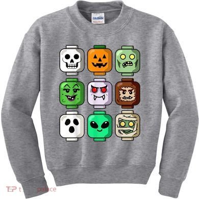 Halloween Building Brick Head Pumpkin Ghost Zombie Kids Sweatshirt