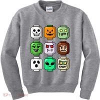 Halloween Building Brick Head Pumpkin Ghost Zombie Kids Sweatshirt thumb 0