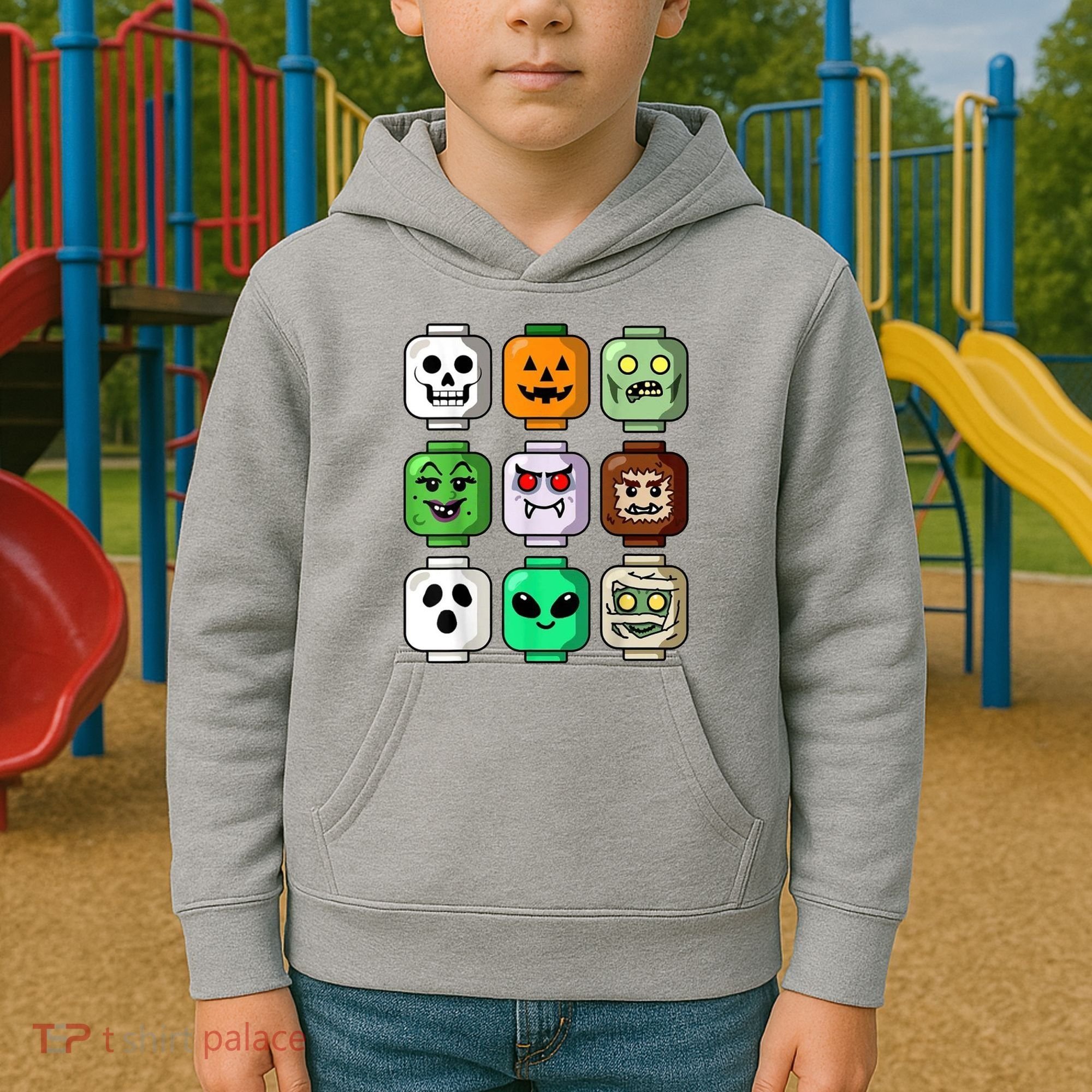 Halloween Building Brick Head Pumpkin Ghost Zombie Kids Hoodie