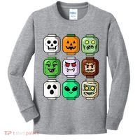 Halloween Building Brick Head Pumpkin Ghost Zombie Kids Long Sleeve Shirt thumb 0