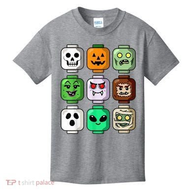 Halloween Building Brick Head Pumpkin Ghost Zombie Kids T-Shirt