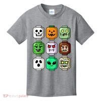 Halloween Building Brick Head Pumpkin Ghost Zombie Kids T-Shirt thumb 0