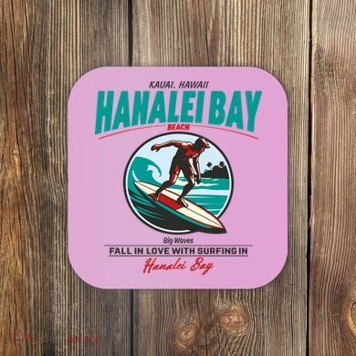 Hanalei Beach Bay Surfer Vintage Coaster