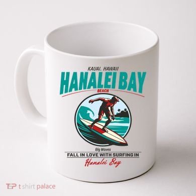 Hanalei Beach Bay Surfer Vintage Coffee Mug