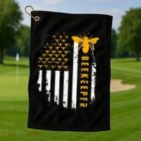 Honey Bee Beekeeping Flag US Beekeeper Golf Towel thumb 1