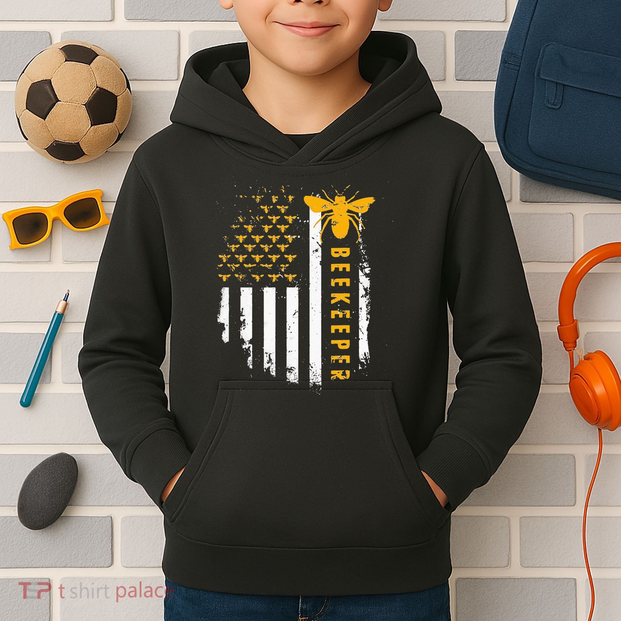 Honey Bee Beekeeping Flag US Beekeeper Kids Hoodie