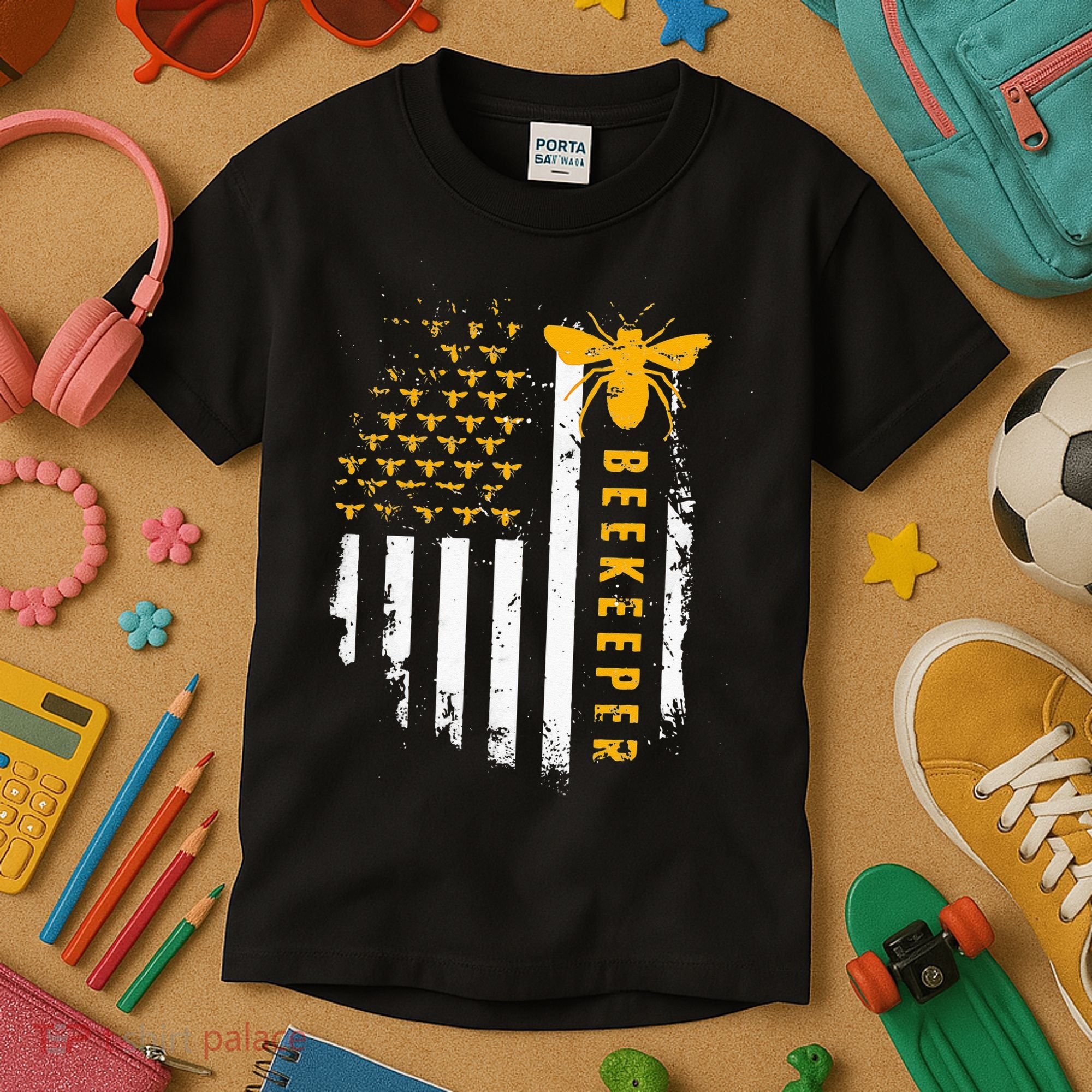 Honey Bee Beekeeping Flag US Beekeeper Kids T-Shirt