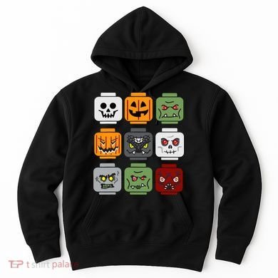 Halloween Building Brick Head Pumpkin Ghost Zombie Friends Hoodie