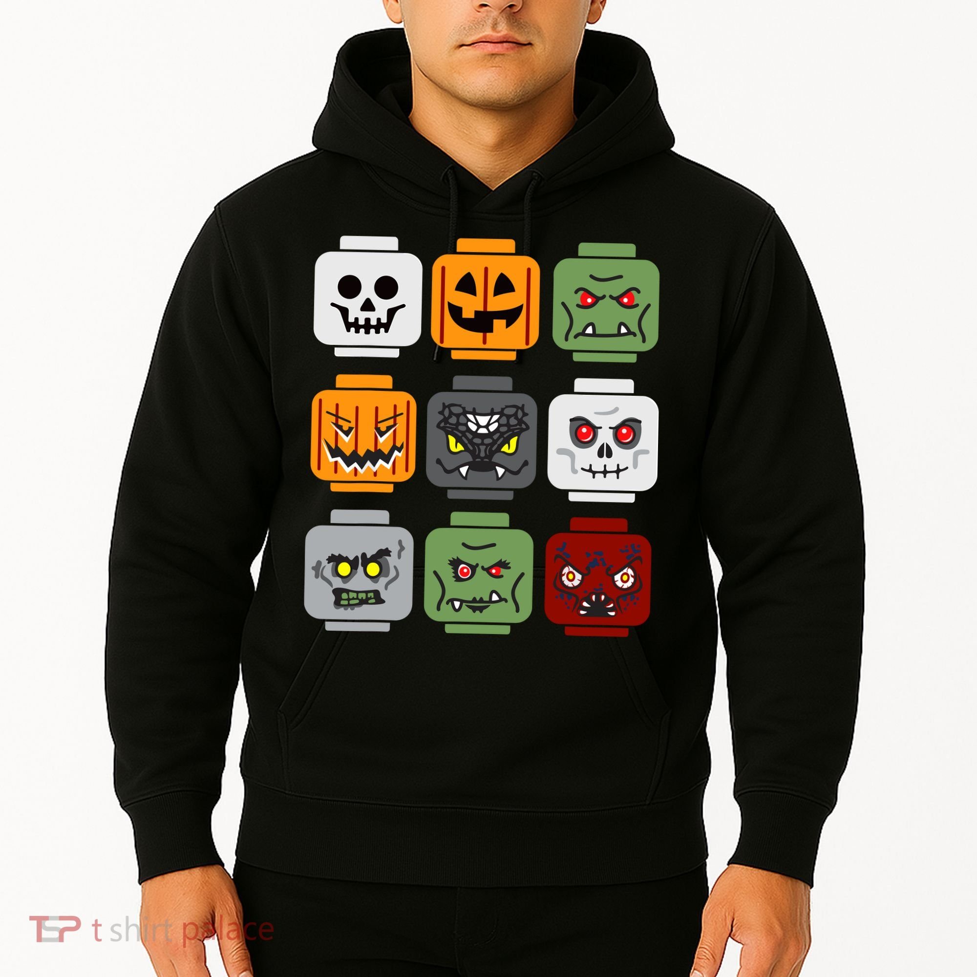 Halloween Building Brick Head Pumpkin Ghost Zombie Friends Hoodie