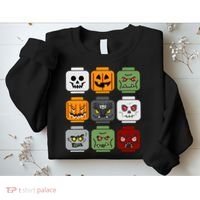 Halloween Building Brick Head Pumpkin Ghost Zombie Friends Sweatshirt thumb 2