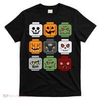 Halloween Building Brick Head Pumpkin Ghost Zombie Friends T-Shirt thumb 0