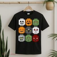 Halloween Building Brick Head Pumpkin Ghost Zombie Friends T-Shirt thumb 2