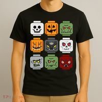 Halloween Building Brick Head Pumpkin Ghost Zombie Friends T-Shirt thumb 3