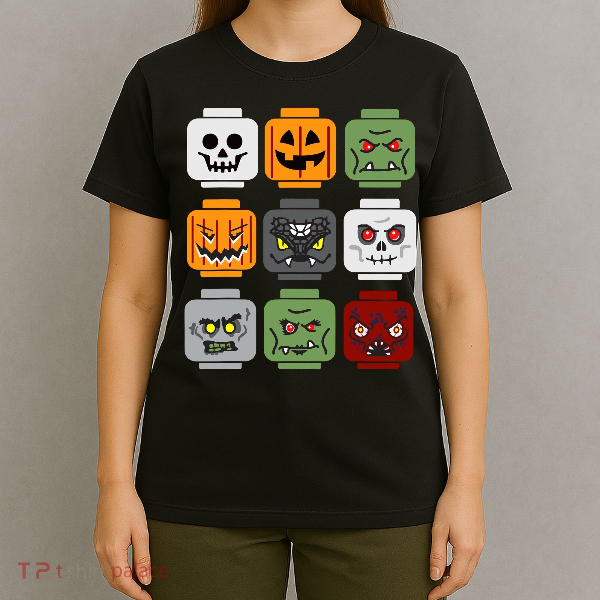 Halloween Building Brick Head Pumpkin Ghost Zombie Friends T-Shirt