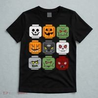 Halloween Building Brick Head Pumpkin Ghost Zombie Friends T-Shirt thumb 5