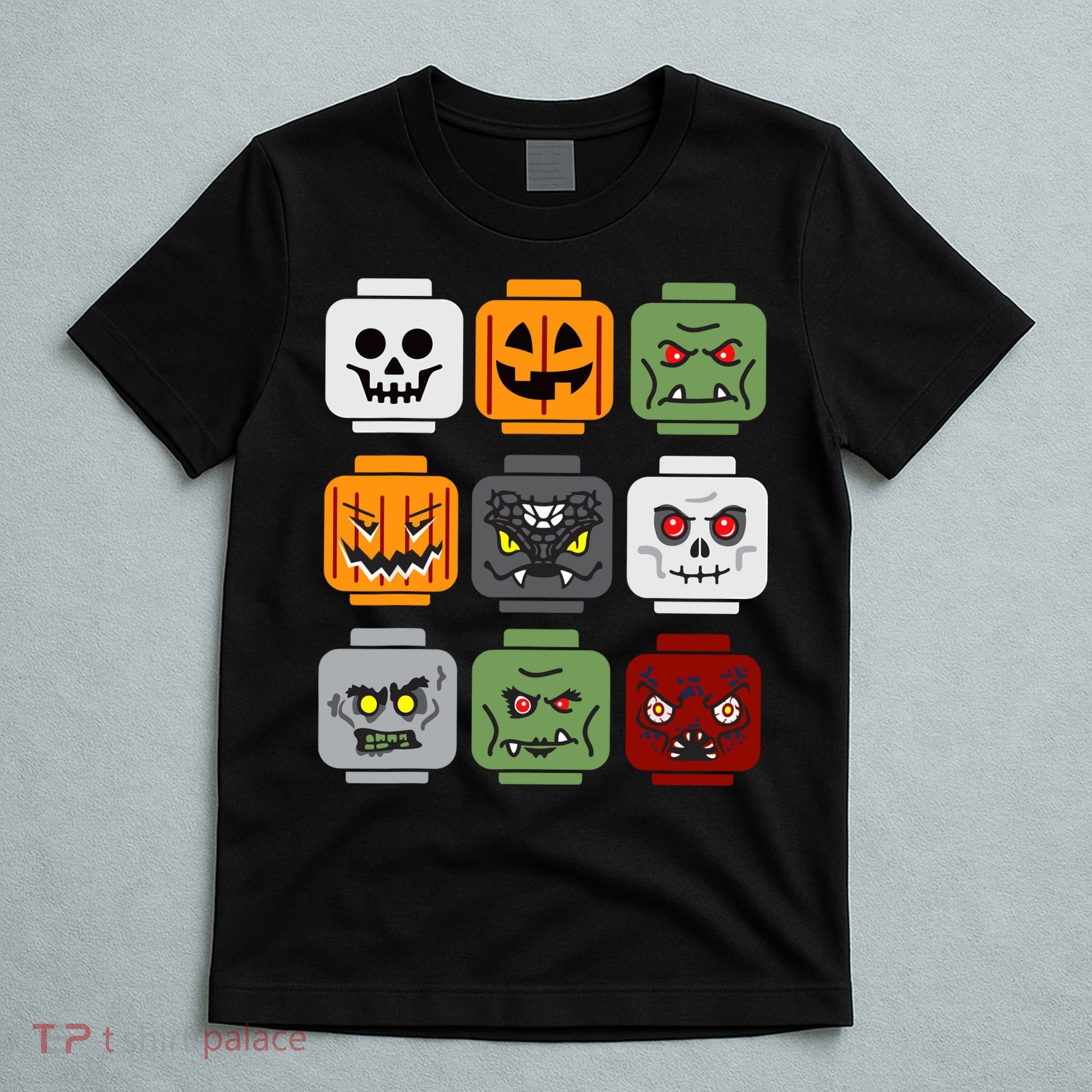 Halloween Building Brick Head Pumpkin Ghost Zombie Friends T-Shirt