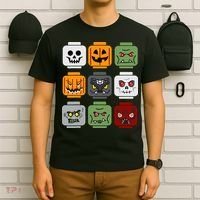 Halloween Building Brick Head Pumpkin Ghost Zombie Friends T-Shirt thumb 6