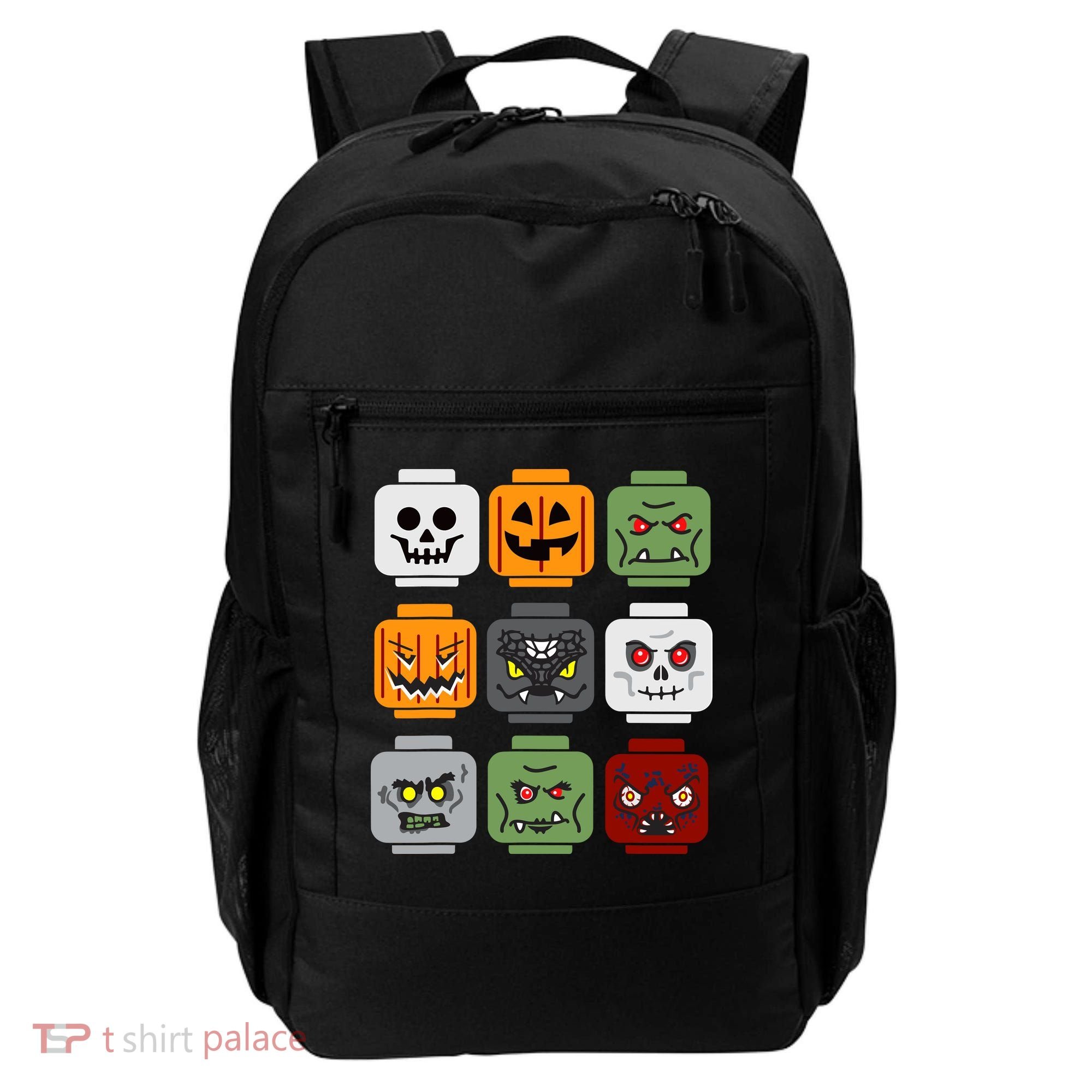 Halloween Building Brick Head Pumpkin Ghost Zombie Friends Backpack