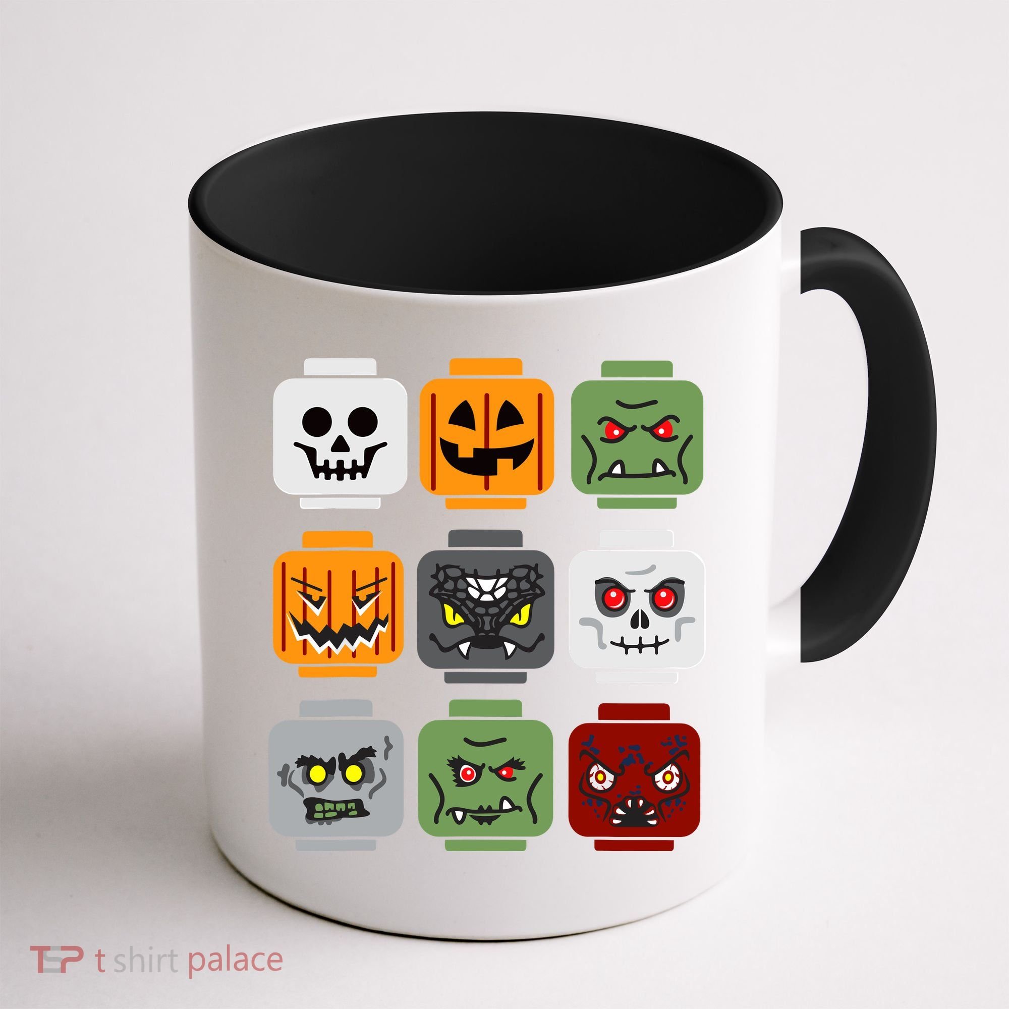 Halloween Building Brick Head Pumpkin Ghost Zombie Friends Coffee Mug