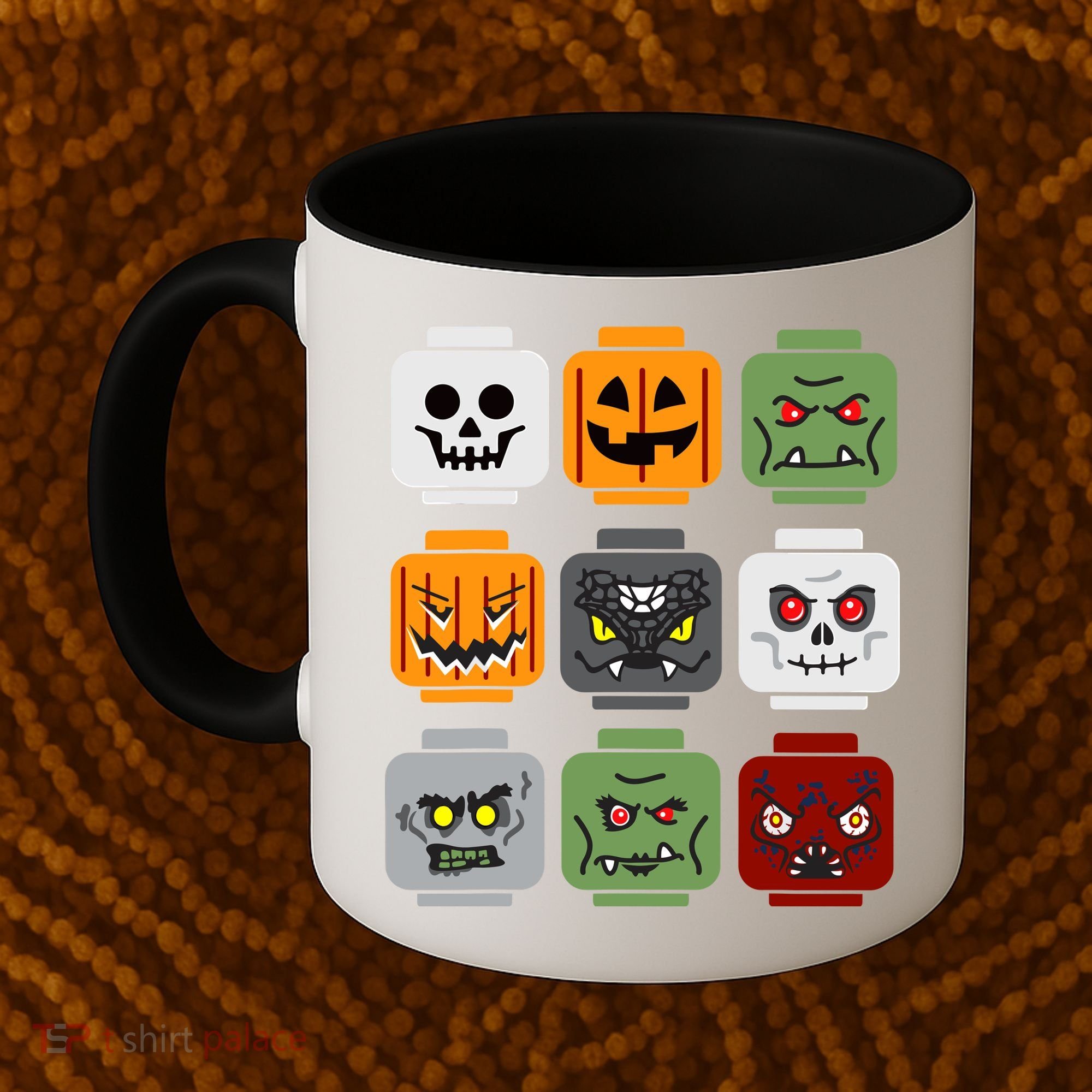 Halloween Building Brick Head Pumpkin Ghost Zombie Friends Coffee Mug