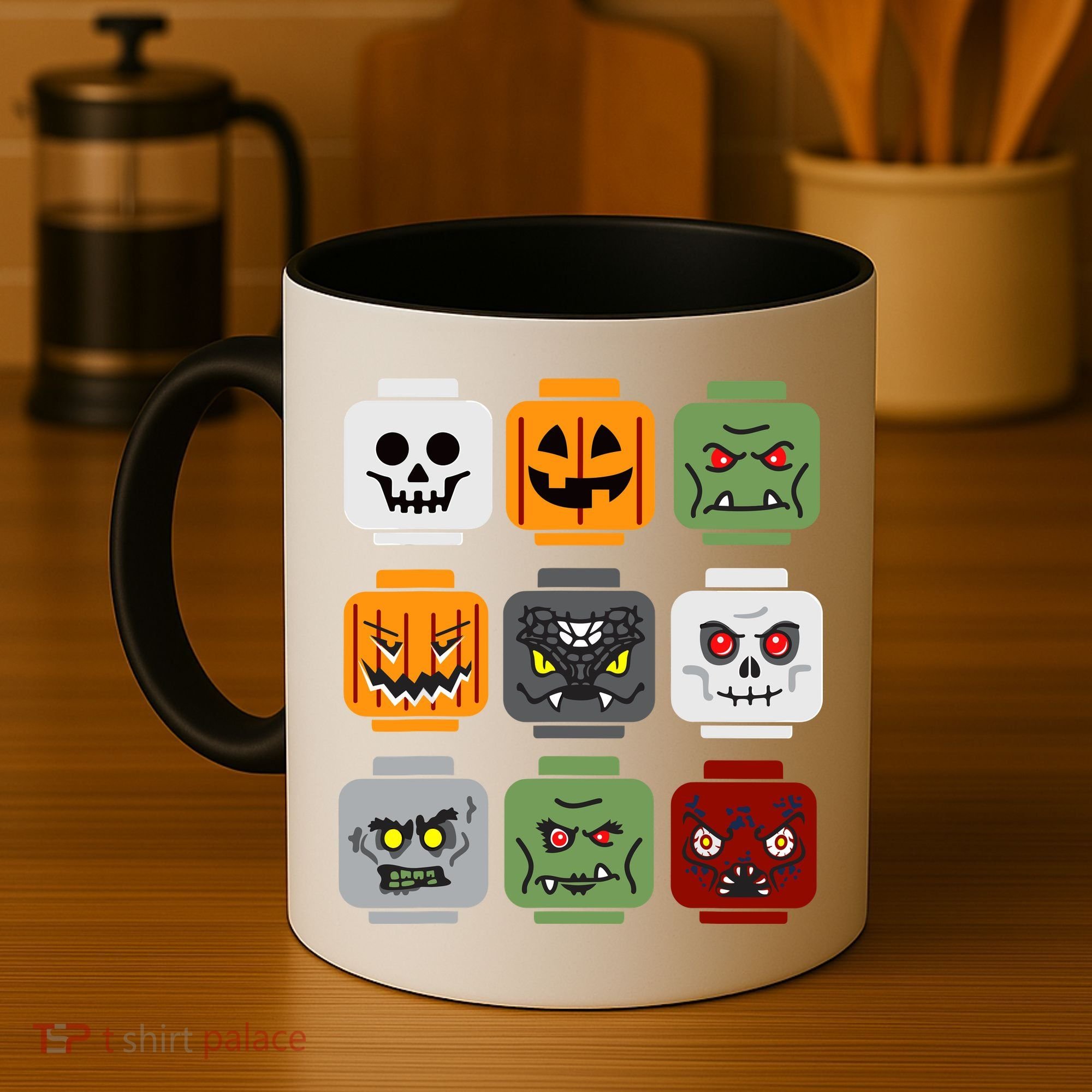 Halloween Building Brick Head Pumpkin Ghost Zombie Friends Coffee Mug